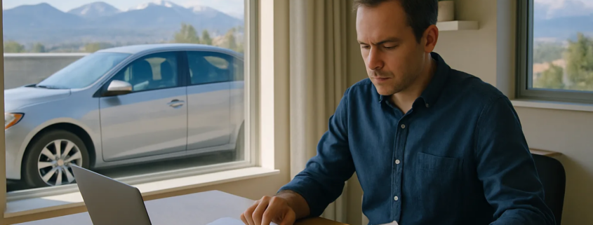 Documents and a vehicle representing a lost-wage car accident claim in Denver