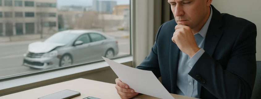 Denver car accident medical liens and settlement documents on a professional review table