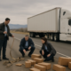 Improperly loaded truck accident Denver investigation near a commercial roadway
