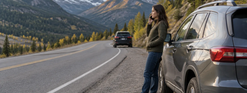 Aspen work-related car accident claim represented by vehicles stopped on a mountain road