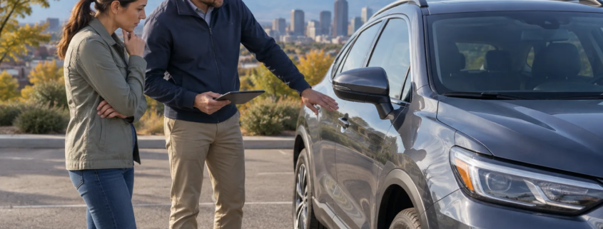 Denver driver reviewing a car after an insurer’s total-loss valuation